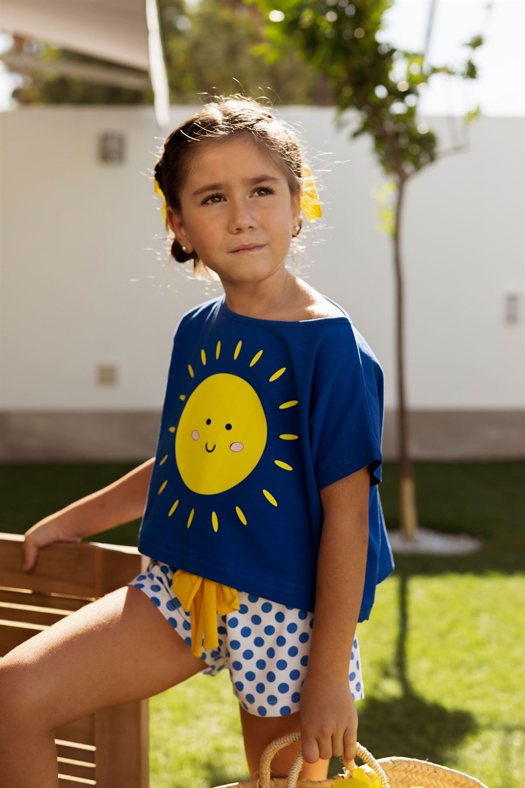 Mon Petit Bombon Conjunto camiseta sol y short topos - Imagen 1